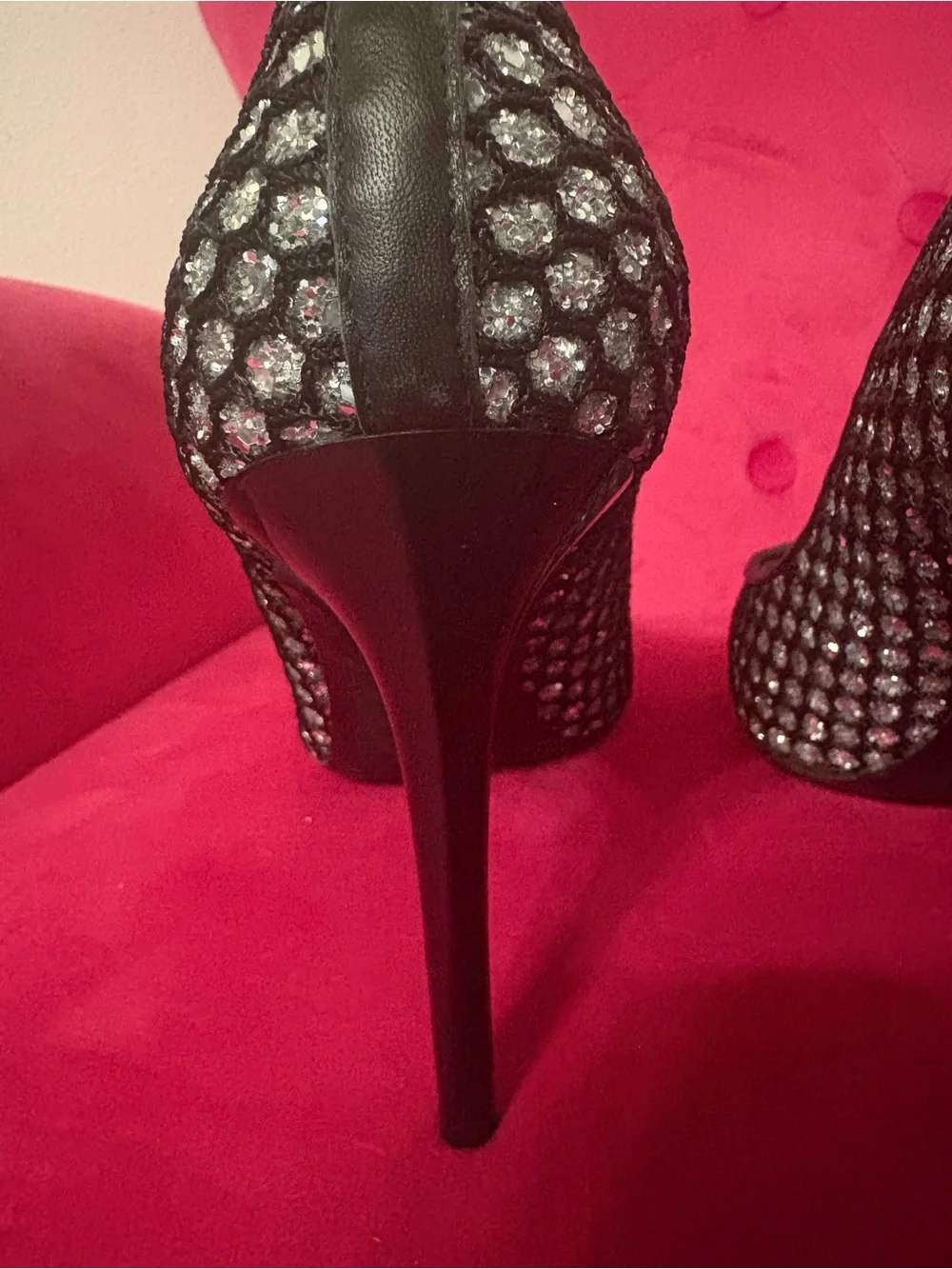 Michael Kors Silver Glitter Fishnet Pointed-Toe Stiletto Pumps